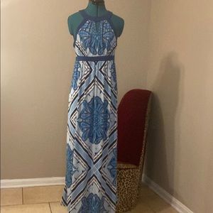 Elle Sleeveless Blue print Maxi dress